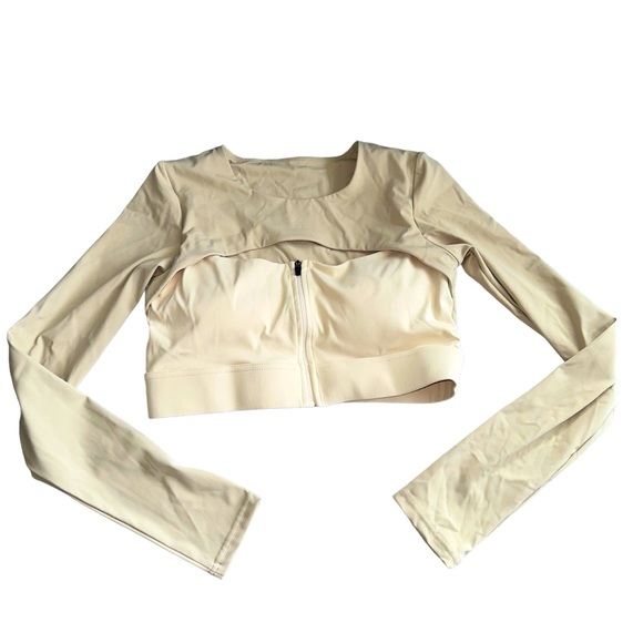 Sport bra top nude cropped long sleeve front zipper size S/M - Picture 4 of 7